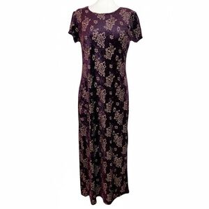 BENTLEY PURPLE GOLD EMBOSSED ROSE PATTERN VINTAGE 90s MIDI MAXI DRESS SZ 9/10